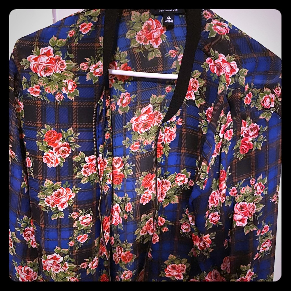 Sheer floral bomber jacket